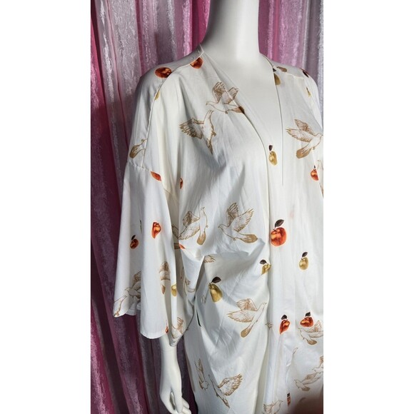 Art Beautiful White Tree Bird Tropical Kimono Maxi Robe One Size - Picture 3 of 16